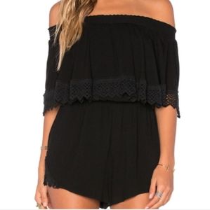 Show Me Your Mumu black Rosarita lace trim romper